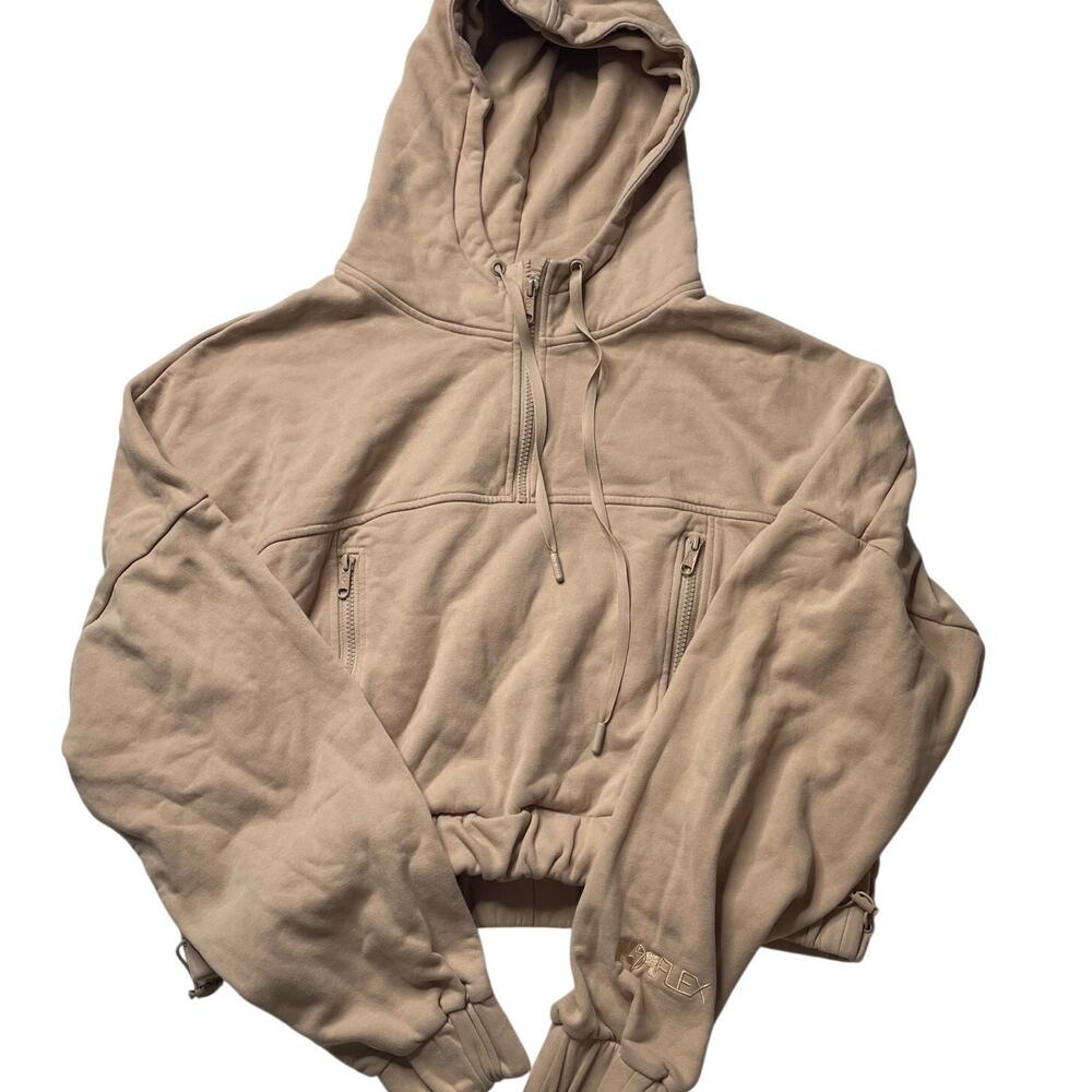 Popflex Half Zip Warm Up Hoodie Brown Tan Small Women's Athleisure Comfy Stretch